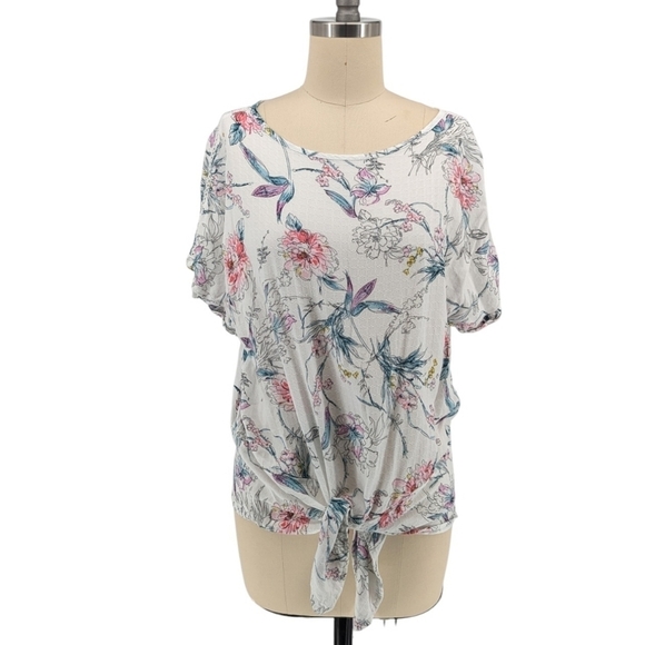 Buffalo Floral Tie Top White Pink M bohemian casual cottagecore spring summer - Picture 1 of 8